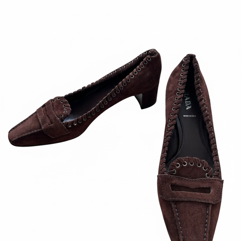Prada Suede Whipstitch Loafer Pumps (Y2K Vintage)